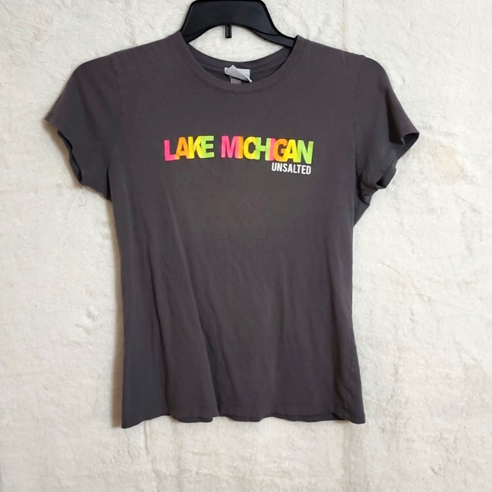 Weekend wear t-shirt "Lake Michigan" unsalted. XL gray w multicolored lettering